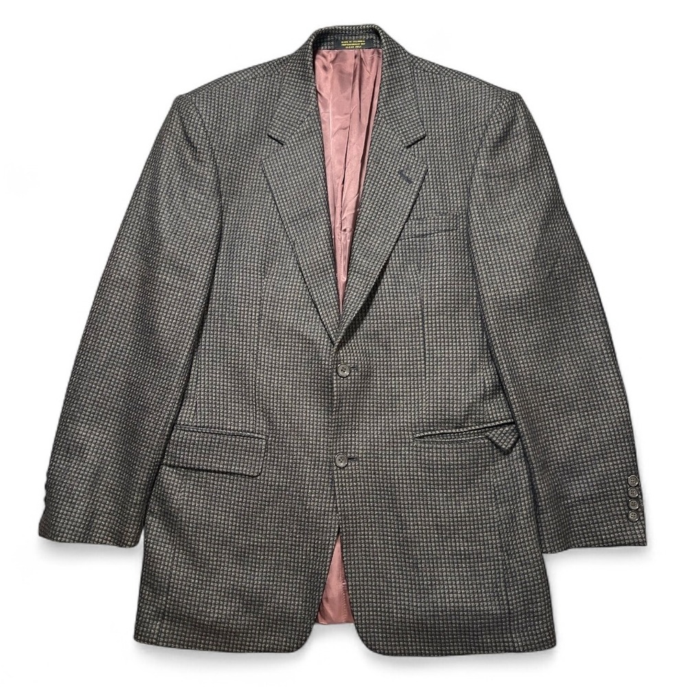 ChereSkin 40L Lambswool Brown Black Houndstooth Blazer Sport Coat Jacket Men's